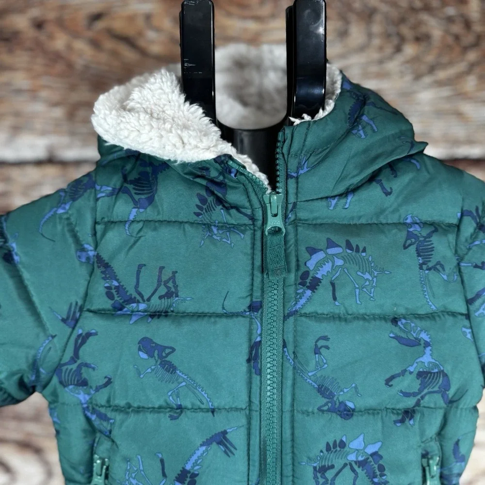 Osh Kosh B'Gosh Dinosaur Winter Puffer Jacket W/hood Green/Blue, Size 24‎ Months